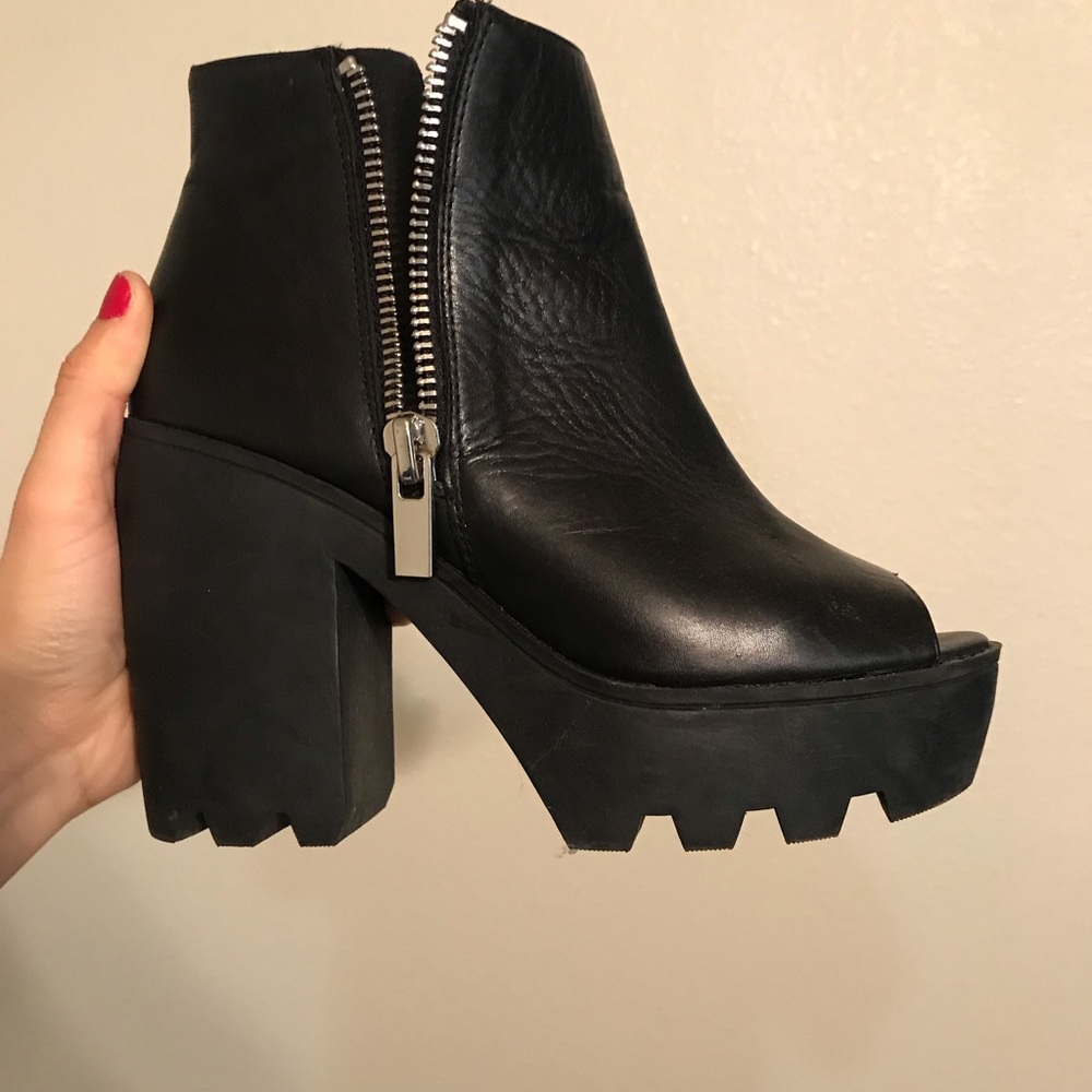 Heeled open toed boots
